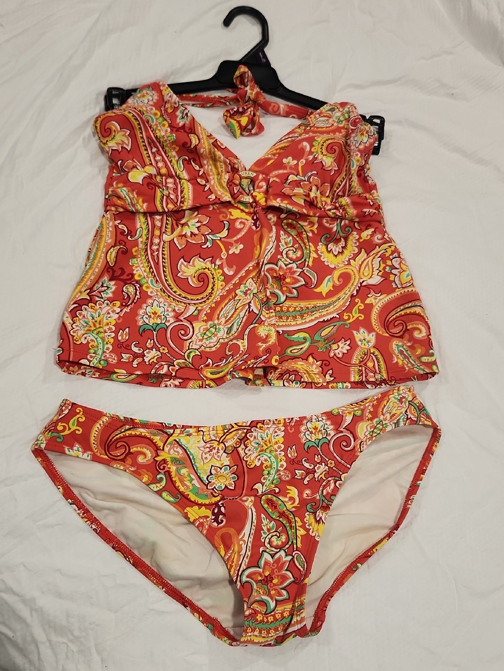 Ralph Lauren Red Paisley Tankini Bikini Set